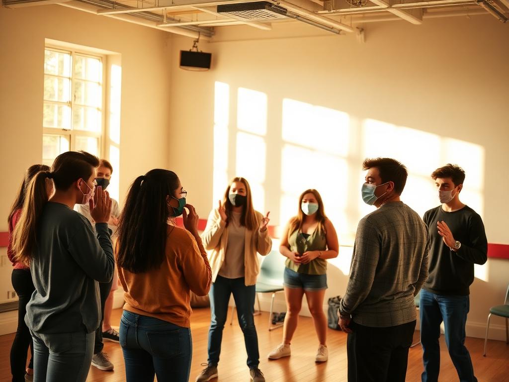 Jóvenes en un taller de teatro y expresión corporal