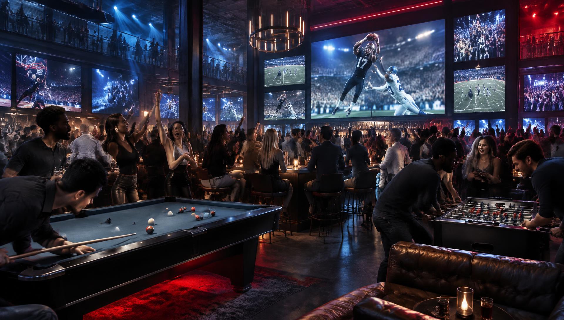 Sports Bar lleno durante una noche de torneos